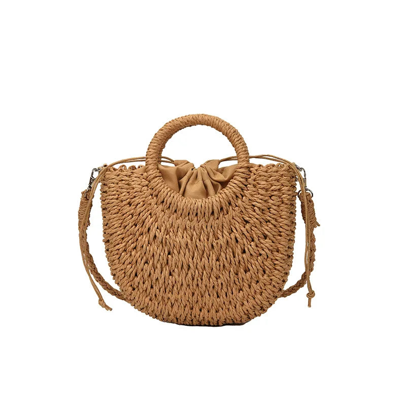 Handwoven Straw Rattan Half-Moon Beach