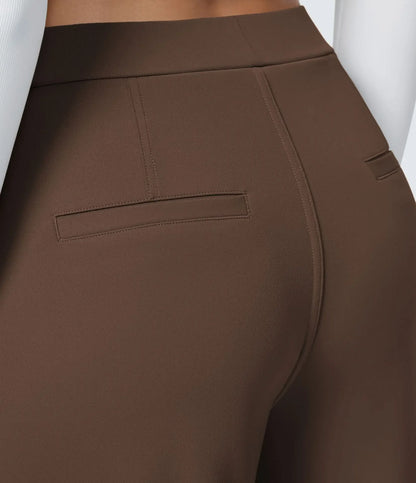 Flex High Waisted Work Pants Plicated Side Pockets Straight Leg