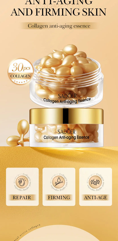 30pcs SADOER Anti Wrinkle Collagen Face Serum Capsule Facial Moisturizing