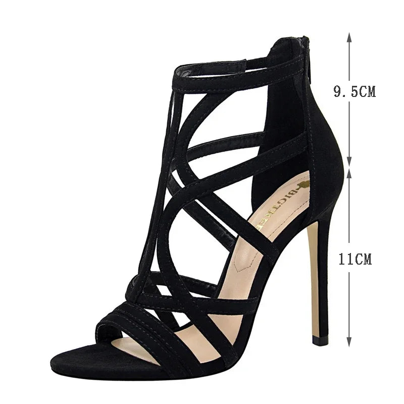 5) BIGTREE Summer New Women Fashion Pointed Toe Stripper Heels Party Dress Female Stiletto Hollowed Out Sexy Nightclub Sandals