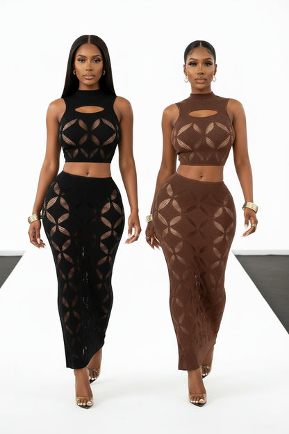 2PCS Mesh Crop Tank & Bodycon Mini Skirt Set – Women's Sexy Clubwear