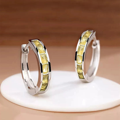 Classic Design Women Hoop Earrings Full with Princess Square