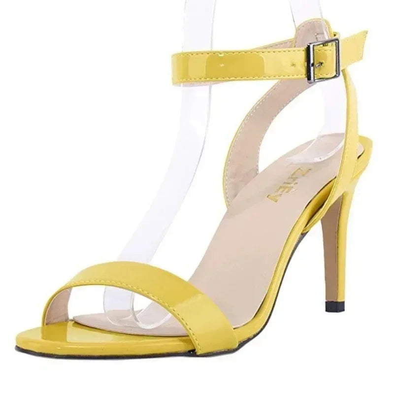 5) Women Sandals Pumps Summer Sexy Open Toe Ankle Strap 9cm Mid High Heels Ladies Buckle Stilettos Thin Heel Party Wedding Shoes
