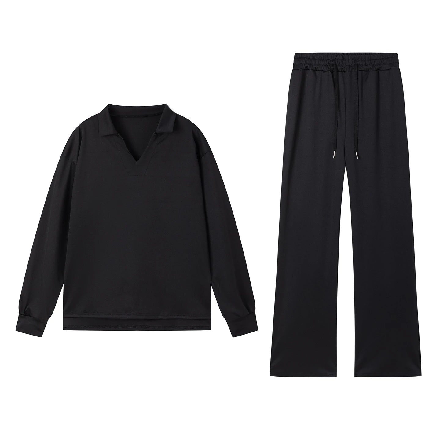 1 European and American Autumn and Winter New Fashion Casual Women's Long Sleeved Drawstring Solid Color Commuting Pants Set