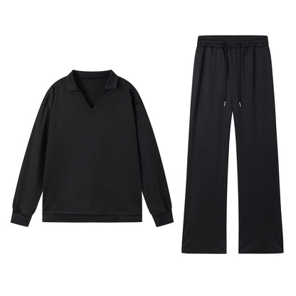 1 European and American Autumn and Winter New Fashion Casual Women's Long Sleeved Drawstring Solid Color Commuting Pants Set