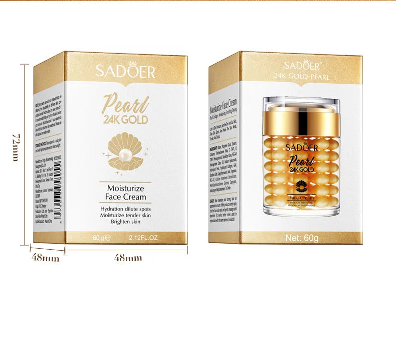 SADOER 24K Crema Viso al Collagene Perla Dorata Idratante Illuminante