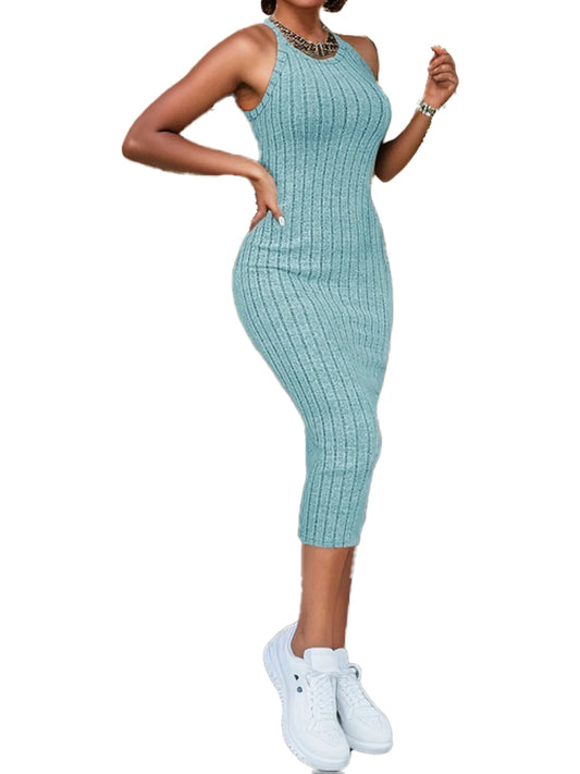 Women's sweater dresses, round neck, solid color, versatile, without belt, knitted sweater dress