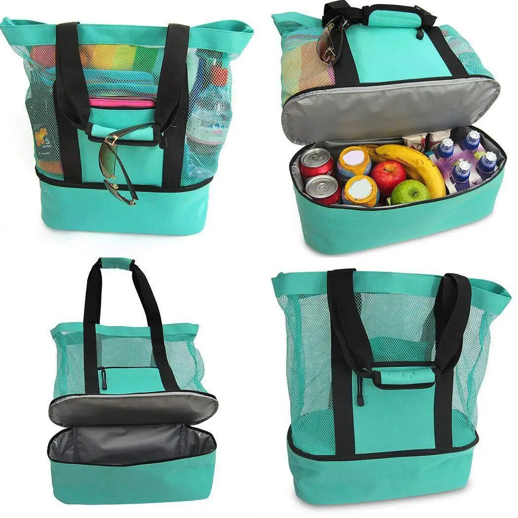 Tote Bag Mesh Beach Tote Bag with Insulated Cooler Compartment Extra Large