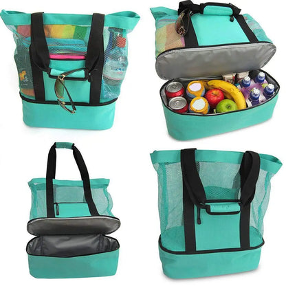 Tote Bag Mesh Beach Tote Bag with Insulated Cooler Compartment Extra Large