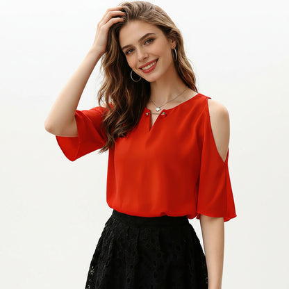 Shoulder Short Sleeve Summer Blouse Women