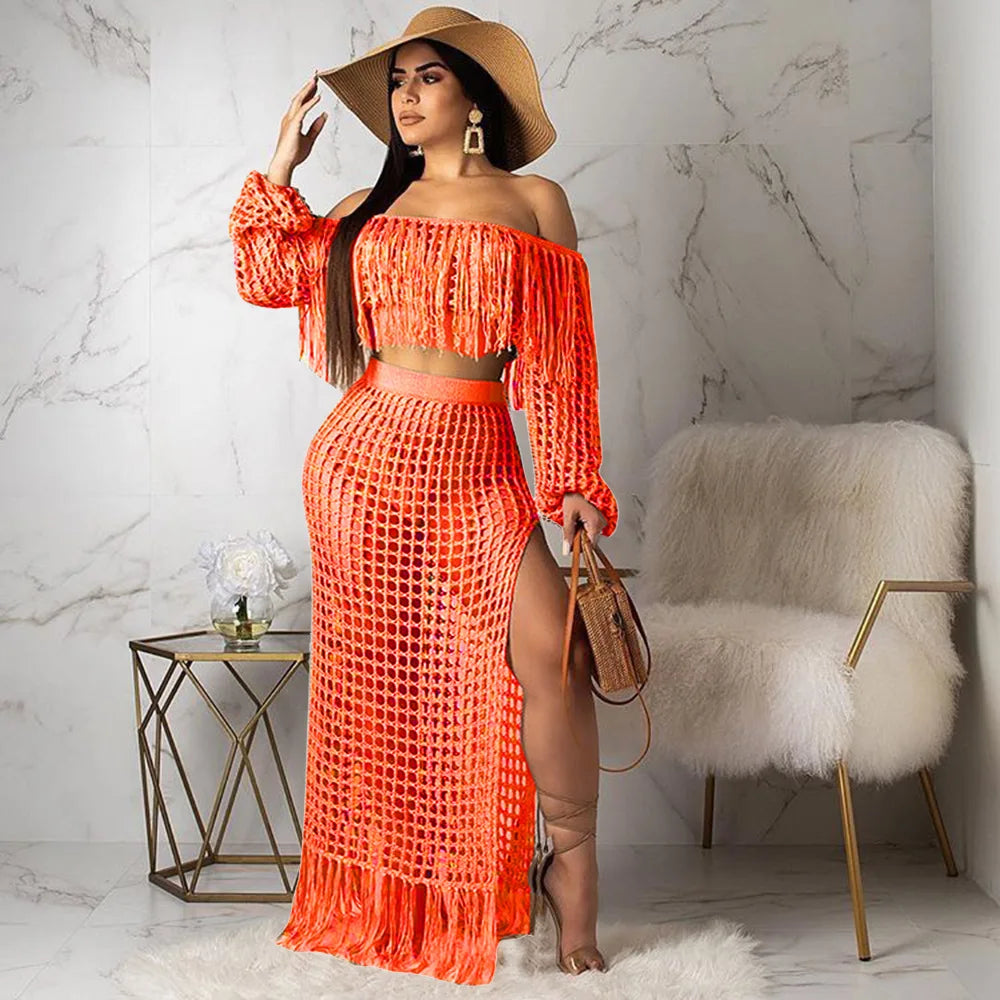 Skirt 2 Piece Set Women Beach Long Skirts Suit Top