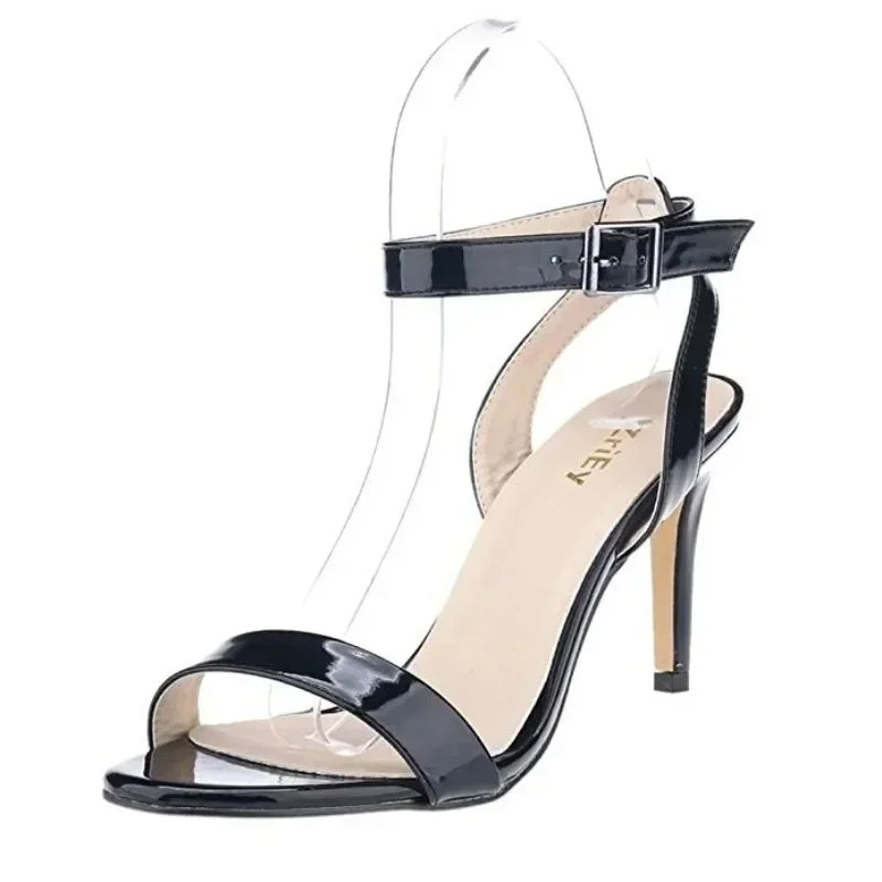 5) Women Sandals Pumps Summer Sexy Open Toe Ankle Strap 9cm Mid High Heels Ladies Buckle Stilettos Thin Heel Party Wedding Shoes