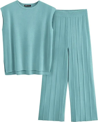Women's 2-Piece Summer Set – Sleeveless Top & Wide Leg Pants (2025)
