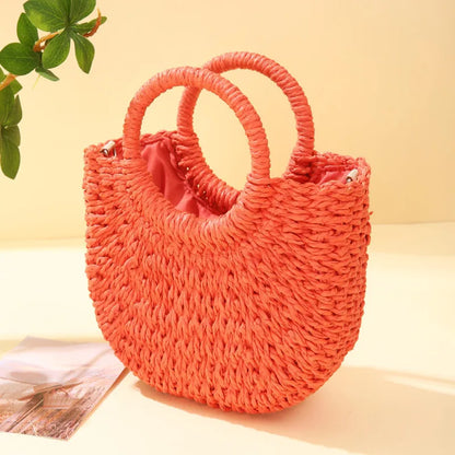 Handwoven Straw Rattan Half-Moon Beach