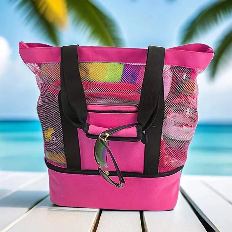 Tote Bag Mesh Beach Tote Bag with Insulated Cooler Compartment Extra Large