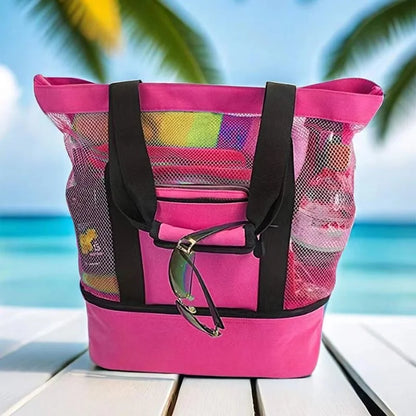 Tote Bag Mesh Beach Tote Bag with Insulated Cooler Compartment Extra Large