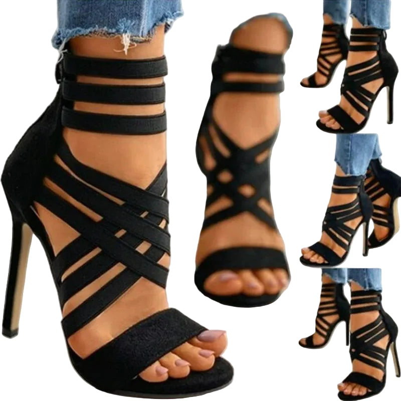 Women's Sandals Elastic Band Cross High Heels Sexy Peep Toe Pumps