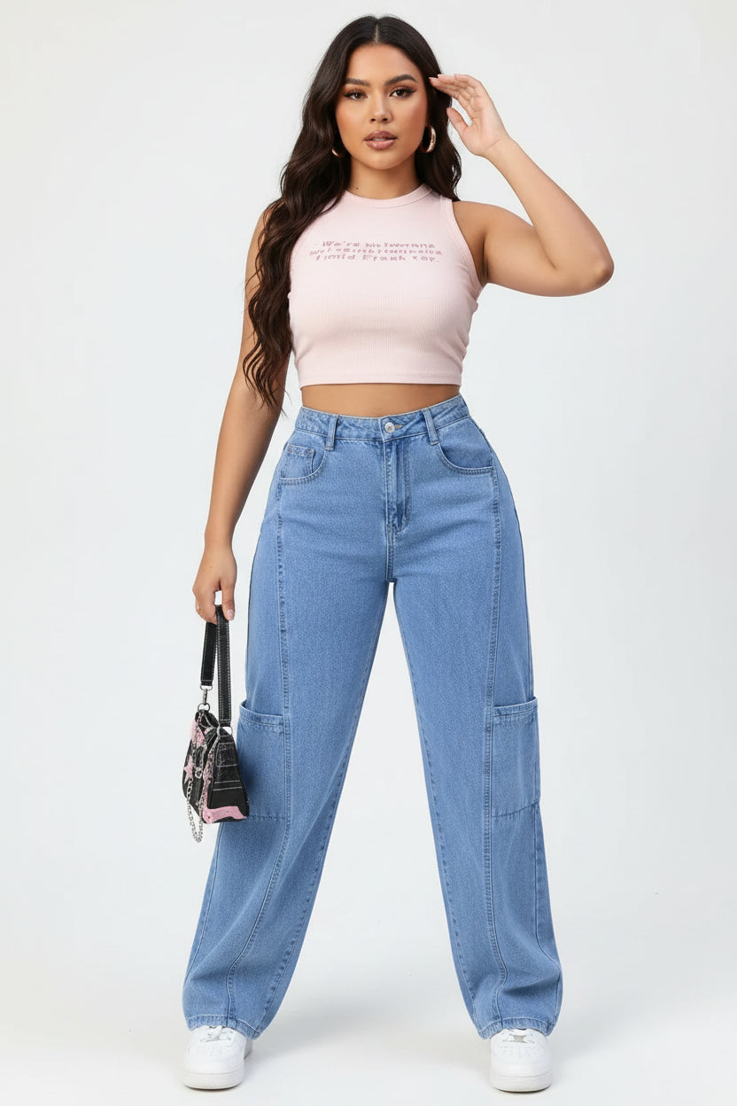 Women's Wide-Leg Casual Trousers Denim Stretch