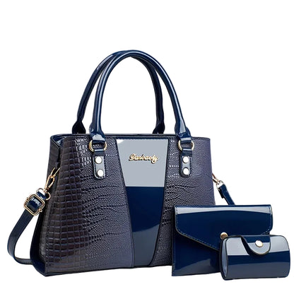 Luxury 3pcs Handbag Set Crocodile Pattern Large Capacity