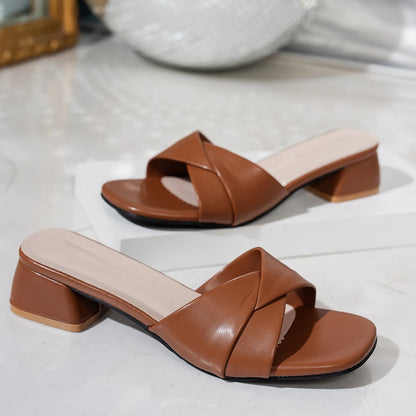 New Fashion Open Toe Solid Color Simple Leather