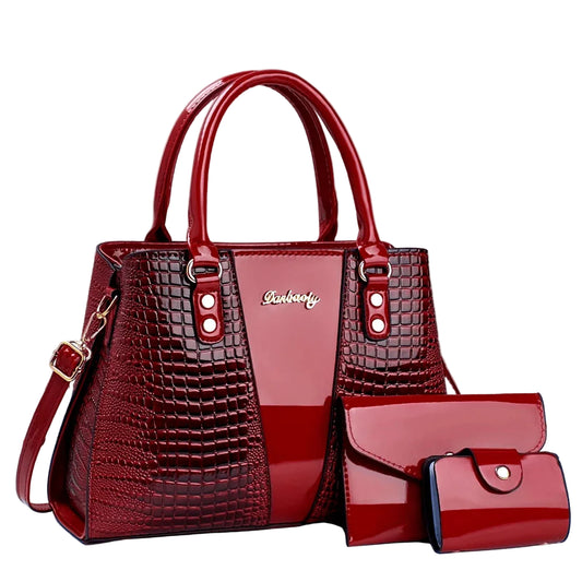 Luxury 3pcs Handbag Set Crocodile Pattern Large Capacity
