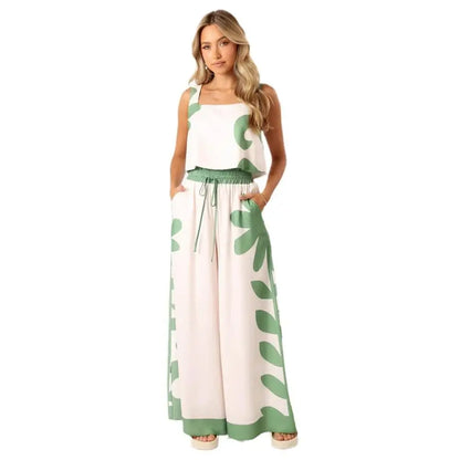 Women's Floral Print Vest & Wide Leg Pants Set