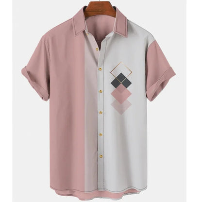 Hawaiian Colorful Stripes Graphic Beach Shirt For Men Color Block 3D Printed