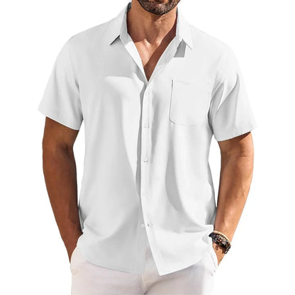 Cotton Linen Breathable Shirt for Men Solid Color Turn Down Collar
