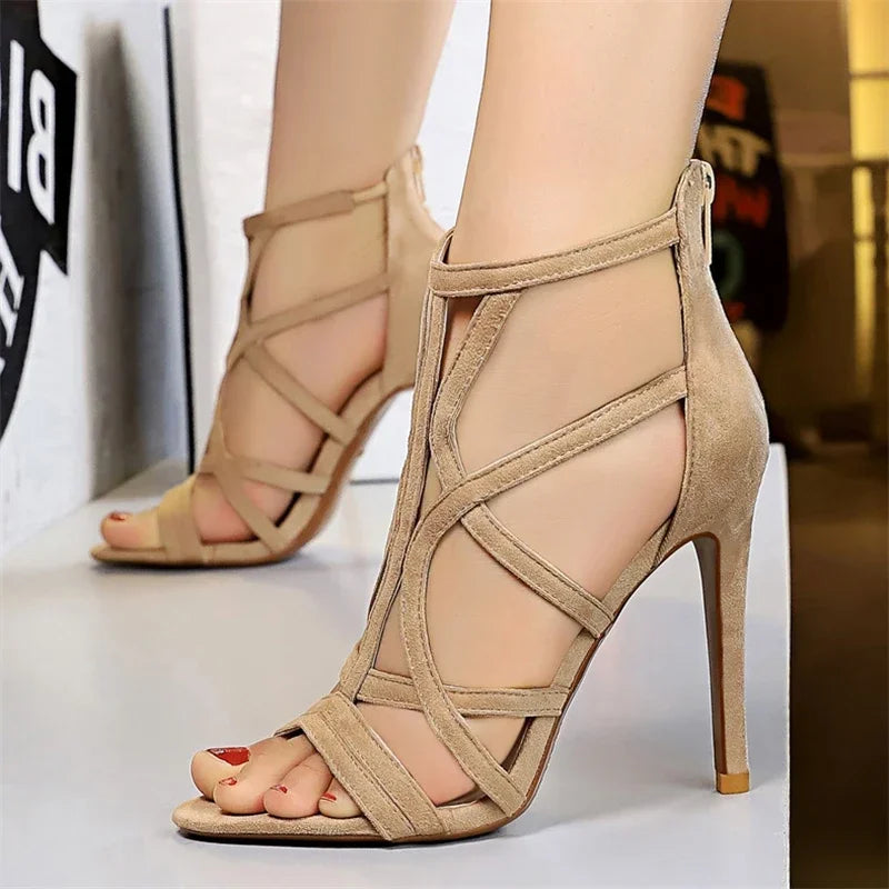 5) BIGTREE Summer New Women Fashion Pointed Toe Stripper Heels Party Dress Female Stiletto Hollowed Out Sexy Nightclub Sandals