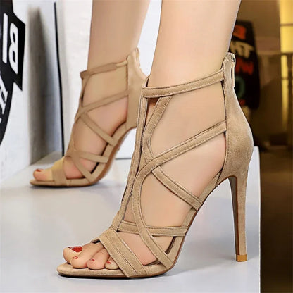 5) BIGTREE Summer New Women Fashion Pointed Toe Stripper Heels Party Dress Female Stiletto Hollowed Out Sexy Nightclub Sandals