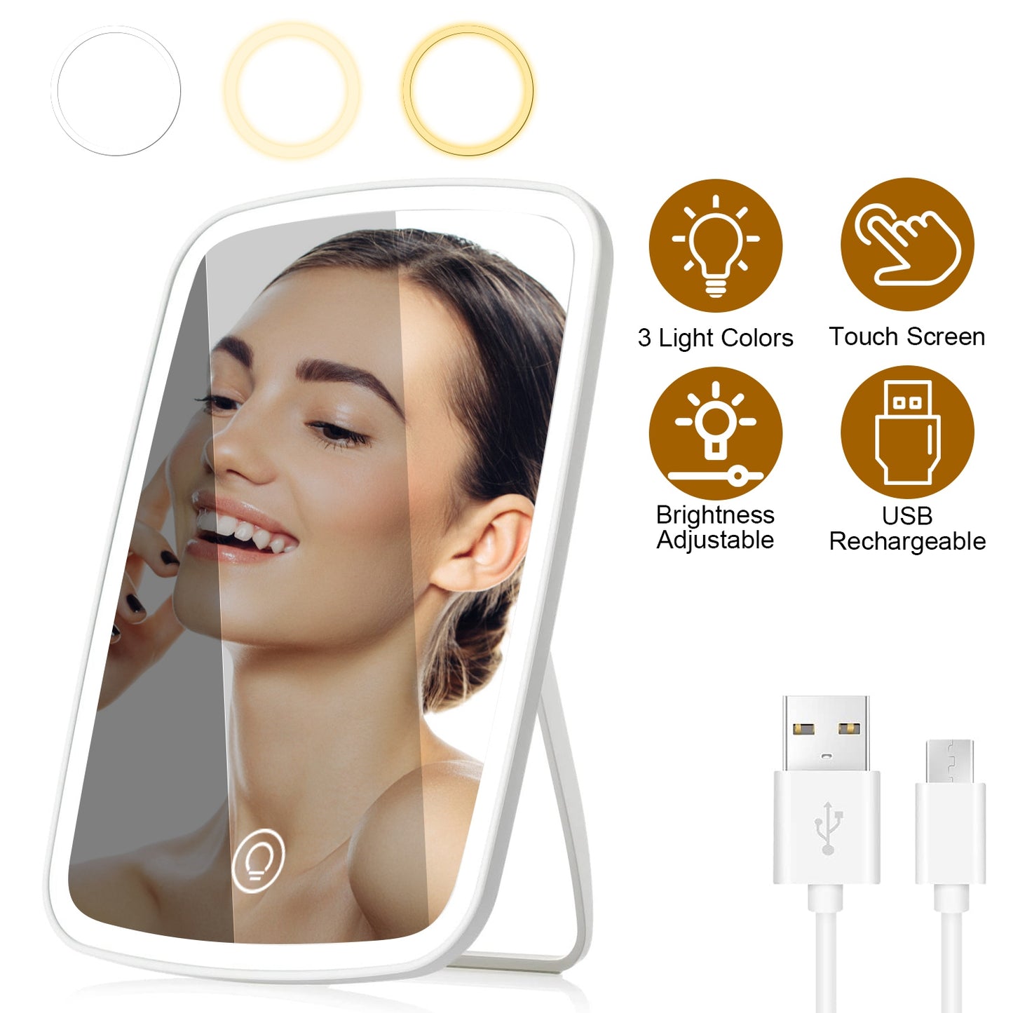 1Pc 5.98x8.62in Lighted Makeup Mirror Vanity Desk Mirror Small LED