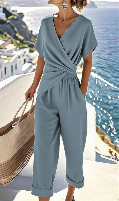 Women's Two Pieces Set Fashion Solid Color Irregular Short Sleeve Suit Summer