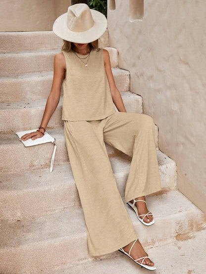 Solid Color Casual Loose Pants Sets For Women Elegant Spring Summer Women