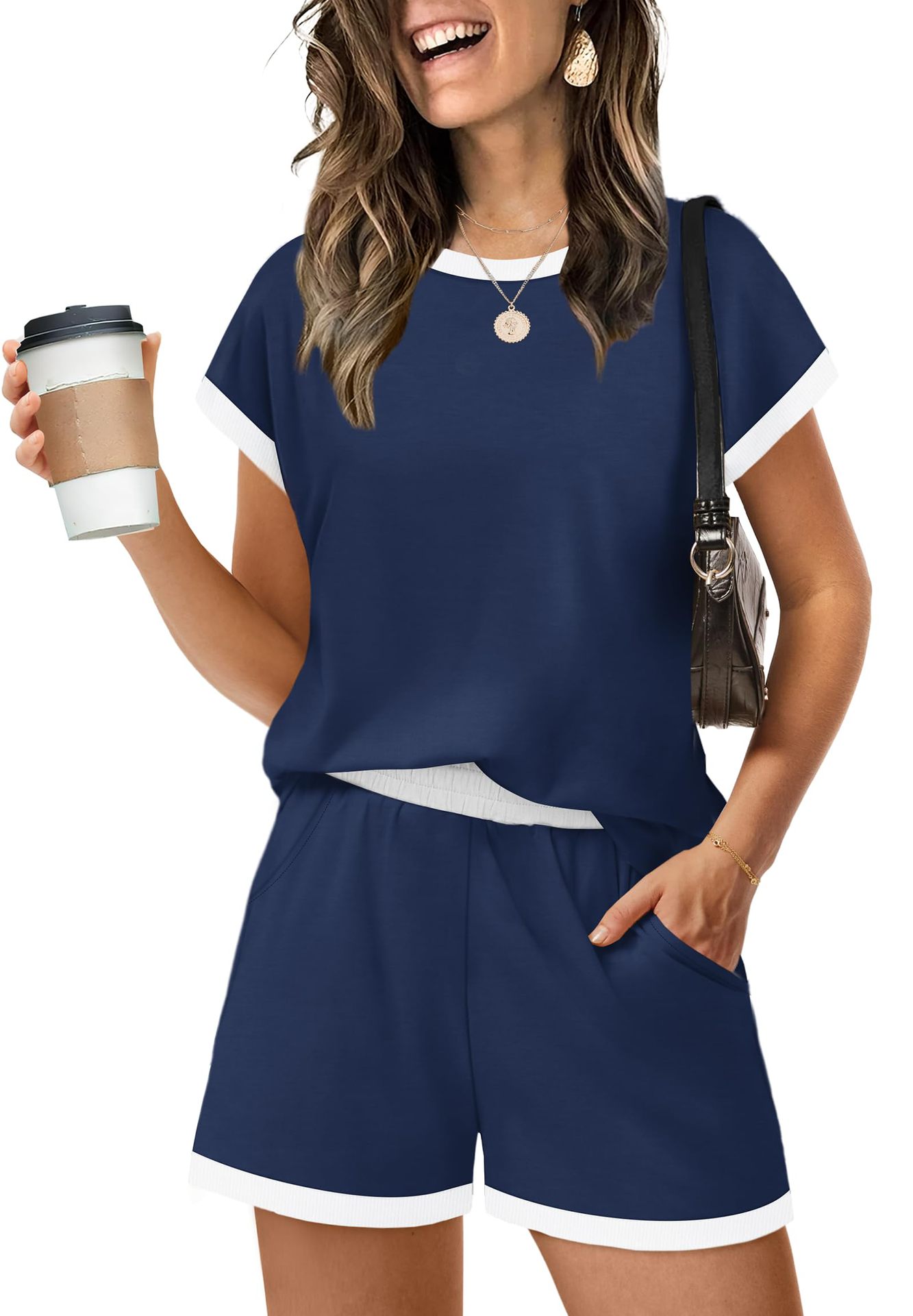 Stylish Casual Womens Outfit Short-sleeve Top And Shorts Set For Going Out