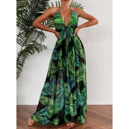 Printed Floral Split Swimsuit Cover Up Dress