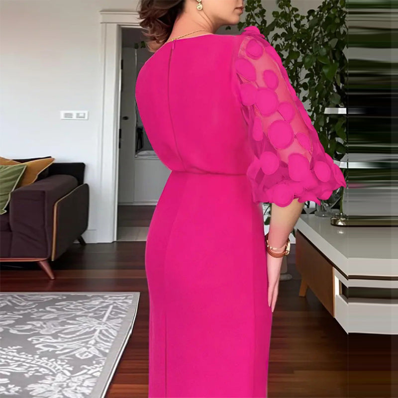 Women's Polka Dot Lace Sleeve Fit And Flare Dress