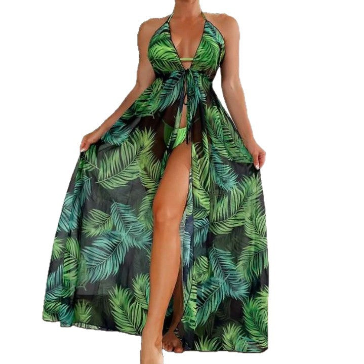 Printed Floral Split Swimsuit Cover Up Dress