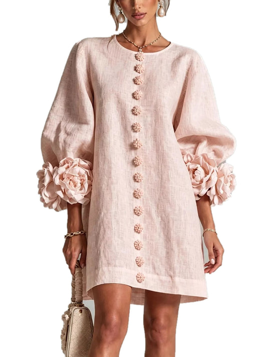 3D Floral Round-Neck Mini Dress