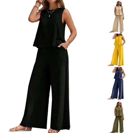 Solid Color Casual Loose Pants Sets For Women Elegant Spring Summer Women