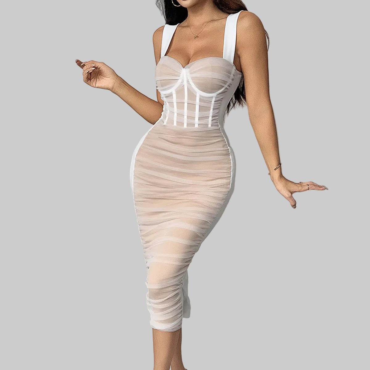 Women's Patchwork Sheer Mesh Dress