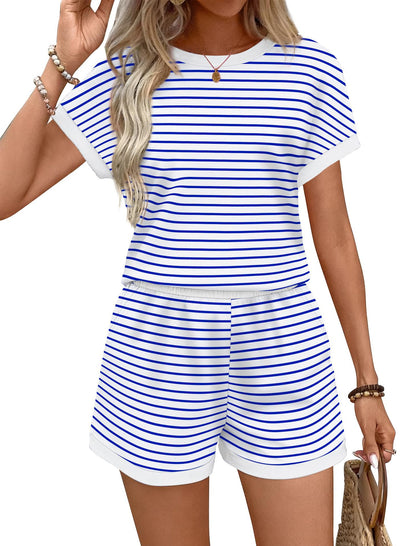 Stylish Casual Womens Outfit Short-sleeve Top And Shorts Set For Going Out