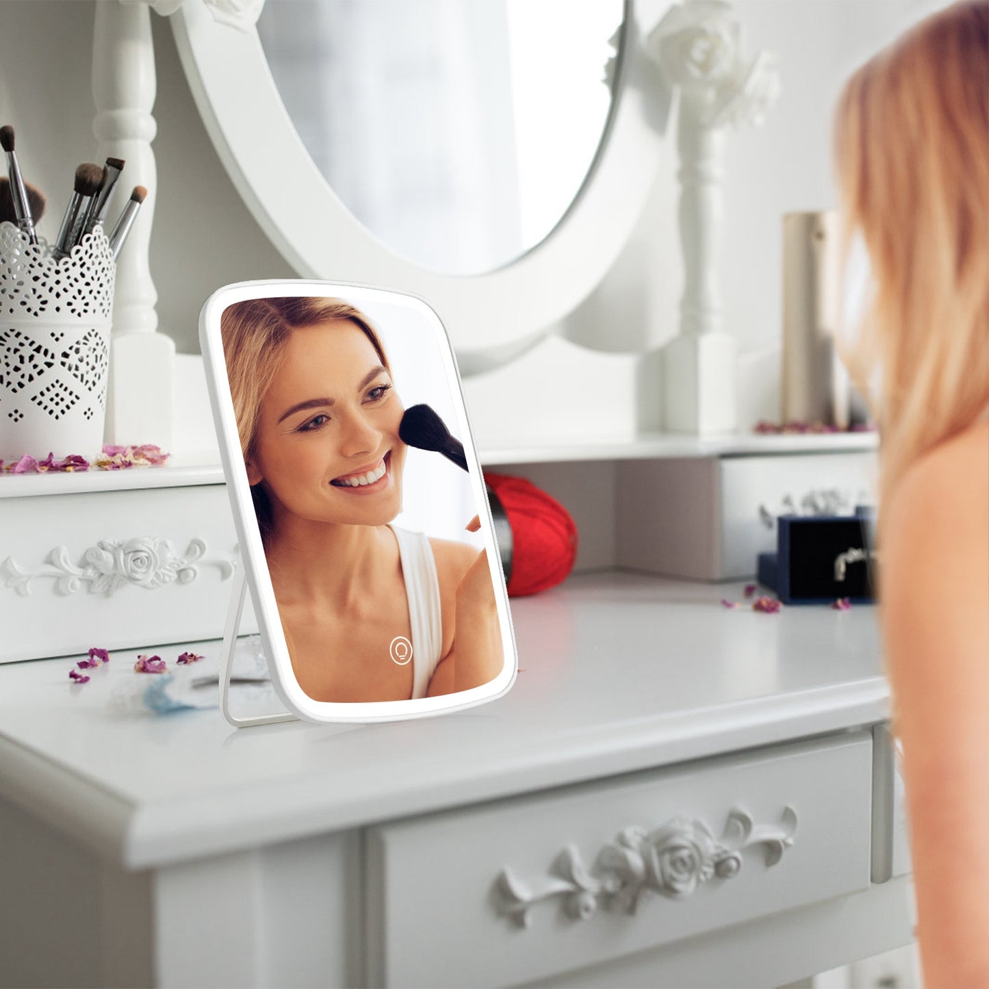 1Pc 5.98x8.62in Lighted Makeup Mirror Vanity Desk Mirror Small LED