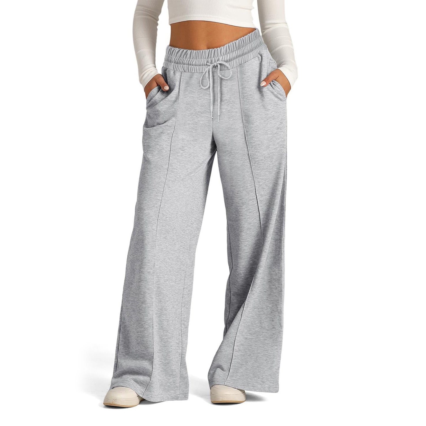 Women's Lace-up Solid Color Waist Tight Fashion Wide-leg Casual Pants