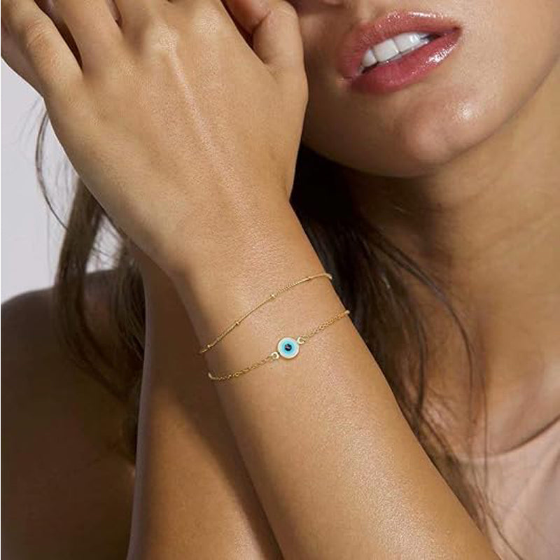 Dainty Gold Bracelets For Women, 14K Gold Filled Adjustable Layered
