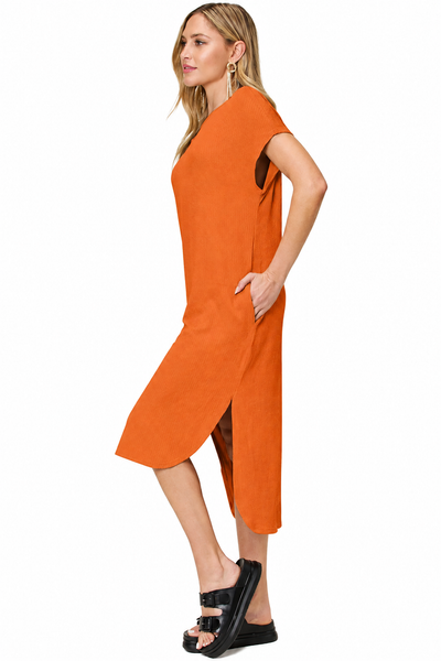 Round-Neck Slit Midi Dress