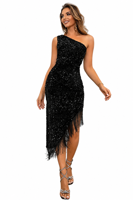 Vestido negro con fondo blanco