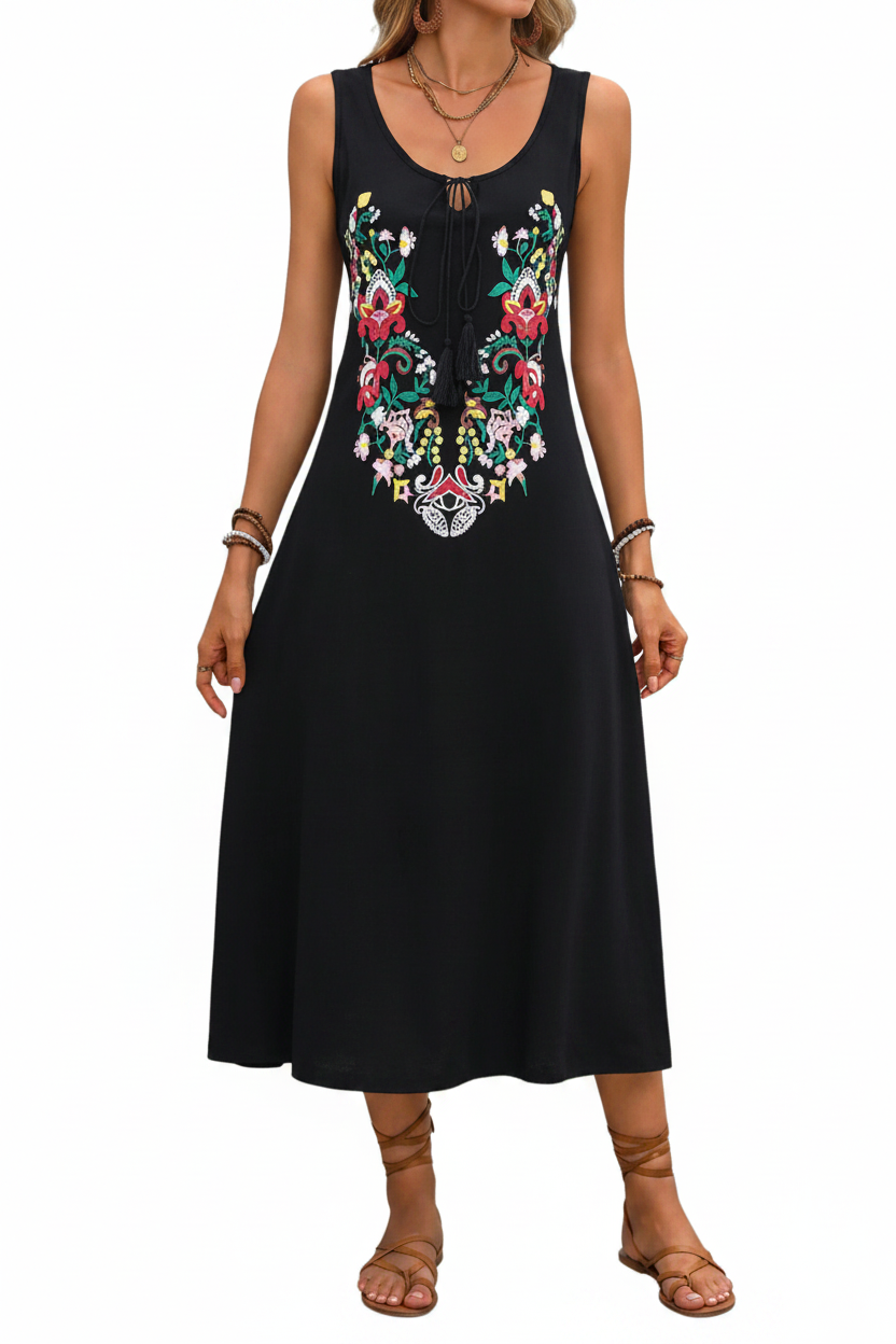 Vestido negro floral - fondo blanco